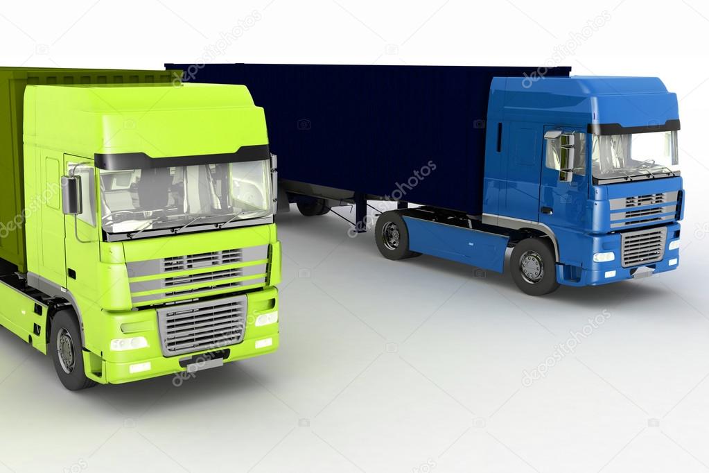Trucks with semi-trailer isolated on white