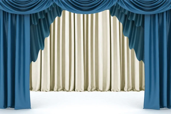 Open blue theater curtain — Stock Photo, Image