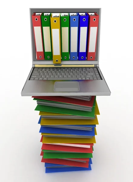 Colorful folders and modern laptop — Stock Photo, Image