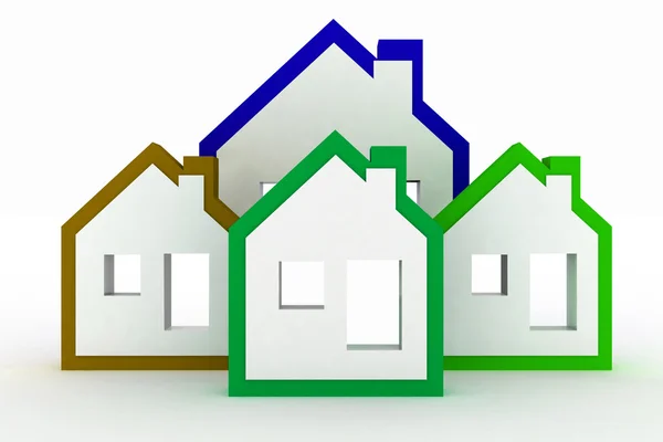 Modelos casas símbolo. ilustração 3d . — Fotografia de Stock
