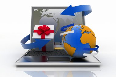 laptop ile ok ve küre alışveriş sepeti