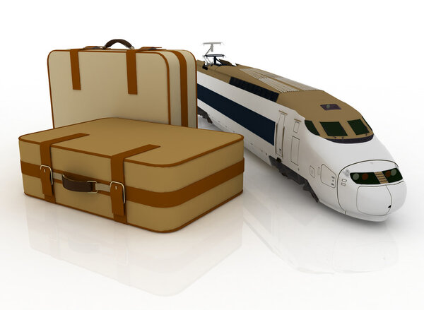 Чемоданы и поезд. Концепция путешествия по железной дороге
