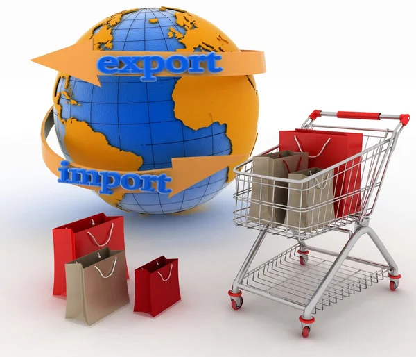 Shopping cart with a globe. Direction concept — Stock Photo, Image