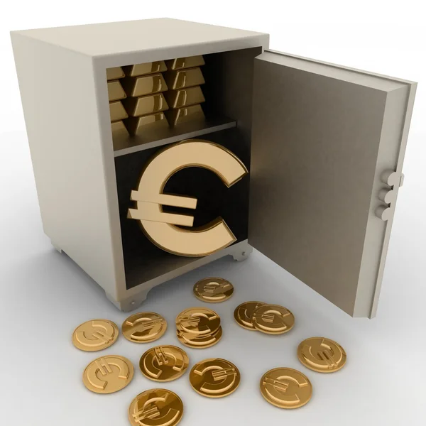 3d ilustración de caja fuerte de acero con signo de euro en el interior — Foto de Stock