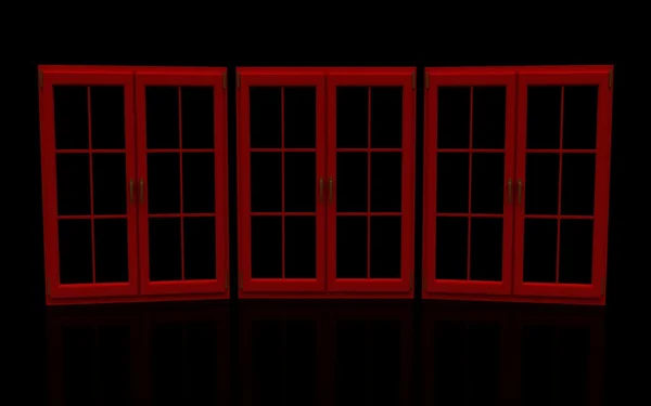 Ilustración 3d de ventanas cerradas de plástico rojo sobre fondo negro —  Fotos de Stock