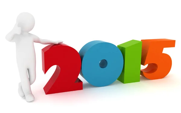 Man presenting new year 2015. 3d illustration rendering on white background — Stock Photo, Image