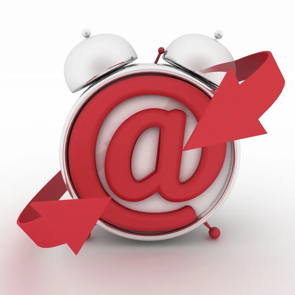Wecker und Symbol der E-Mail. Konzept Online-Unterstützung. 3D-Darstellung — Stockfoto