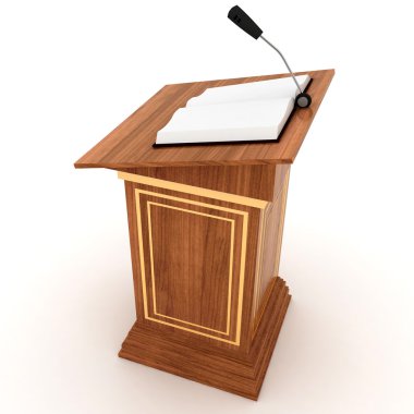 Wooden Rostrum Stand with Microphone  on a white background clipart