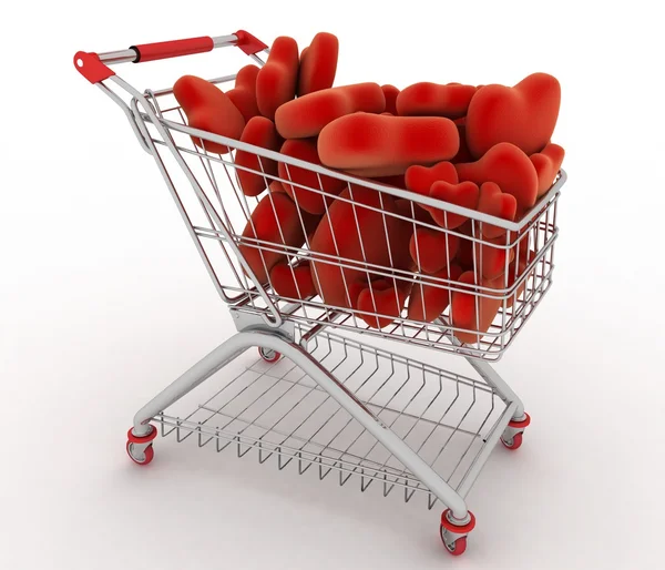 Supermarket trolley full of red hearts — Stock Photo, Image