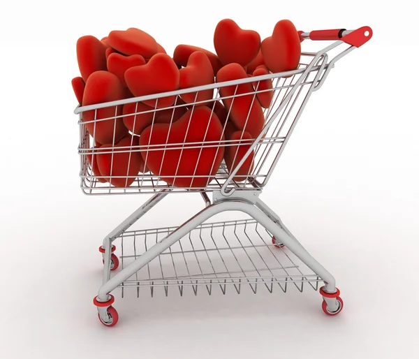 Carro de supermercado lleno de corazones rojos —  Fotos de Stock