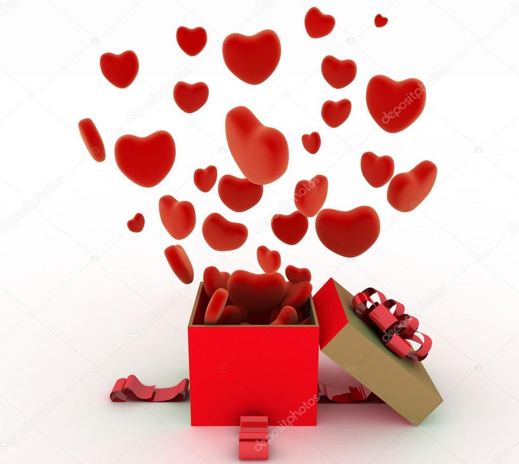 Hearts flying out of gift box — Stock Photo © 3DDock 62114357