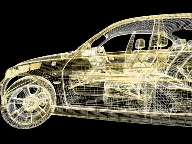 beyaz zemin üzerinde 3D araba modeli