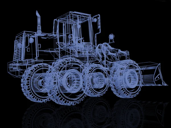 블랙에 3d 모델 불도저 — 스톡 사진
