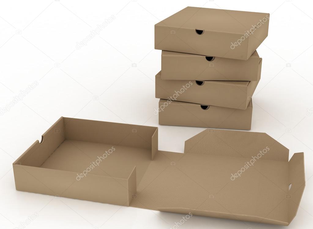 3d boxes for pizza isolated on white background