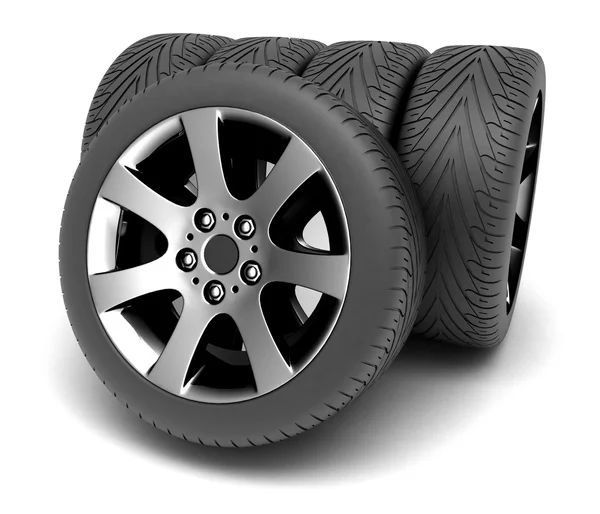 Car Wheels. Concept design. 3D render Illustration on White Background. — Stock Photo, Image