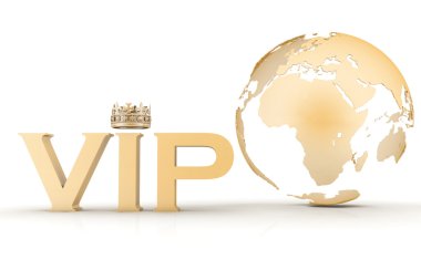 VIP abbreviation with a crown. 3D text on a globe background clipart