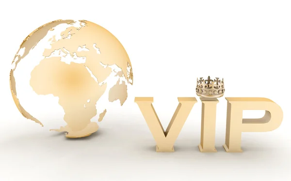 Vip Abkürzung mit Krone. 3D-Text auf einem Globus-Hintergrund — Stockfoto