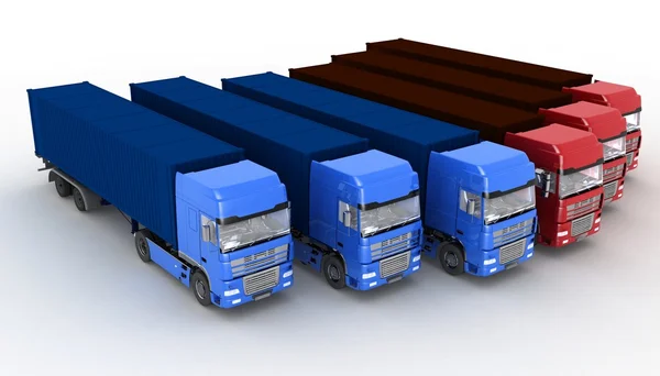 Vrachtwagens met oplegger geïsoleerd op witte achtergrond — Stockfoto