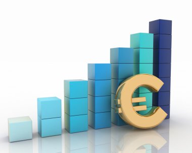 Grafiğin yükseklik ve Euro işareti. Beyaz arka plan üzerinde illüstrasyon.