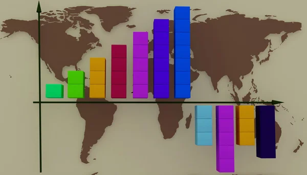 Διάγραμμα σε φόντο τους χάρτες του κόσμου — Φωτογραφία Αρχείου