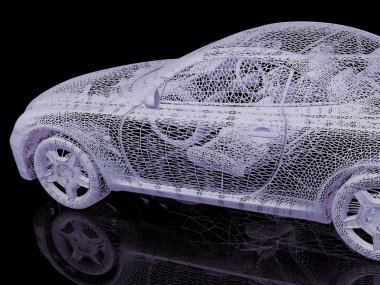 siyah arka planda yansıma ile araba modeli