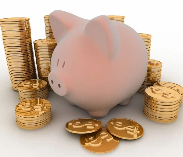 Piggy bank and money tower — Stock Photo, Image