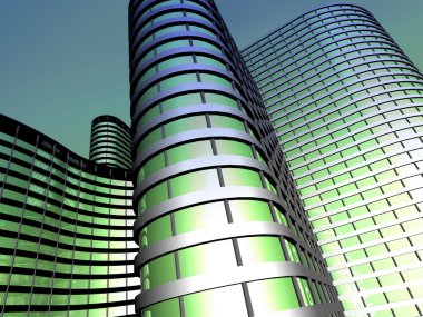 Cam ve çelikten yapılmış modern ofis binası