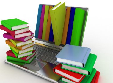 Bilgisayarından beyaz arkaplan üzerine kitaplar