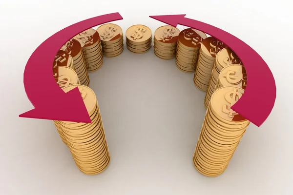 3d diagram of golden coins with a arrow — Stock Photo, Image