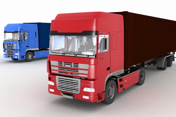 Trucks with semi-trailer isolated on white background — Stock Photo, Image