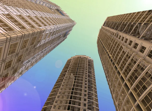 Skyscrapers.3D απόδοσης. — Φωτογραφία Αρχείου