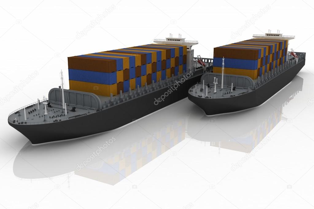 Cargo ships. 3D render Illustration.