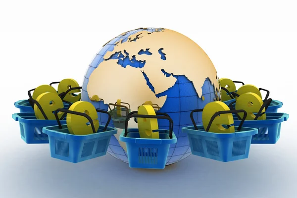 E-sign e-commerce cestas de compras en todo el mundo — Foto de Stock