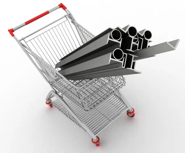 Metal profiles in your shopping cart. Conception of trading. — Stock Photo, Image