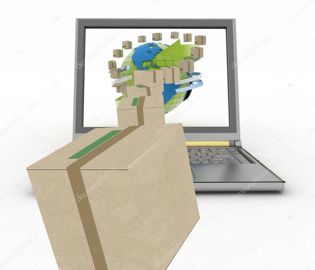 Concept of online goods orders worldwide.
