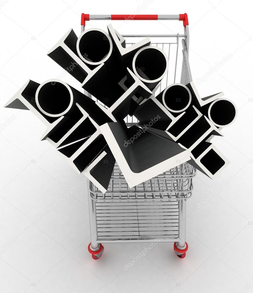 Metal profiles in your shopping cart. Conception of trading.