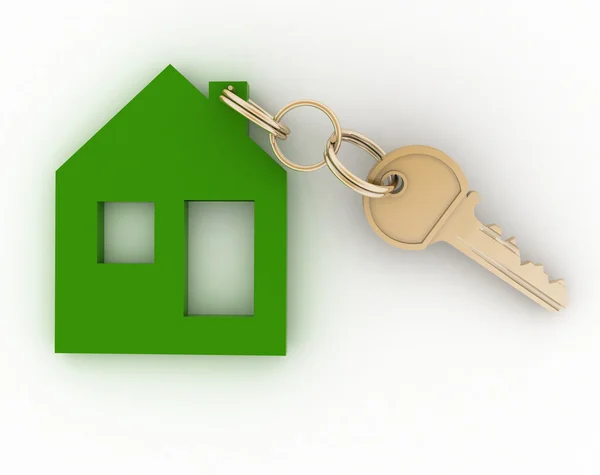 3D model ekologiczny dom symbol klucz. — Zdjęcie stockowe