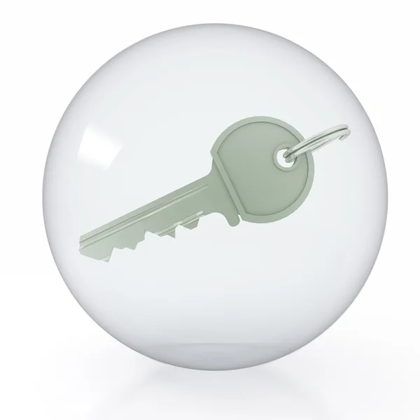 Ikona klucz jest w przezroczystą kulę na białym tle — Zdjęcie stockowe