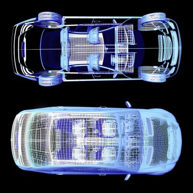 Siyah görünümü otomobil. 3D render illüstrasyon