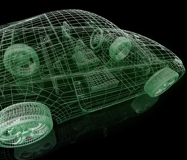 Model automobilu. 3D obrázek na černém pozadí — Stock fotografie