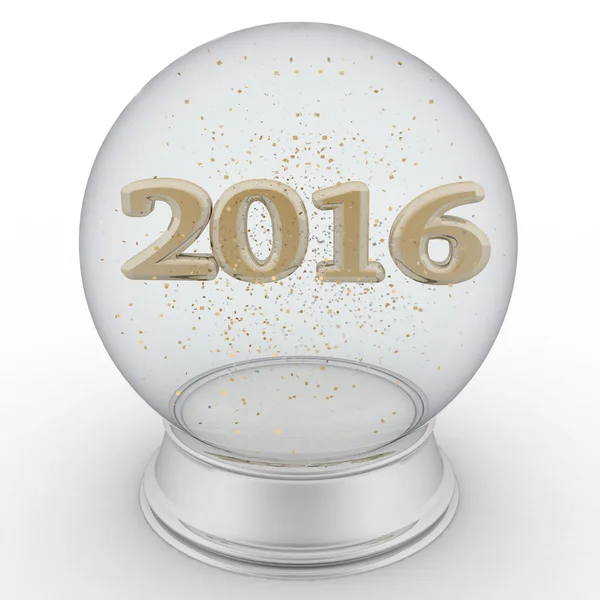 2016 ano está em uma bola transparente. Imagem 3D isolada — Fotografia de Stock