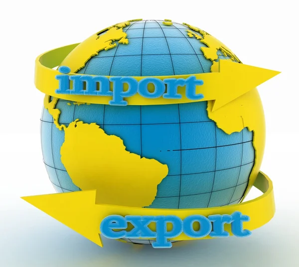 Import und Export Pfeil um die Erde für Unternehmen. Regiekonzept — Stockfoto