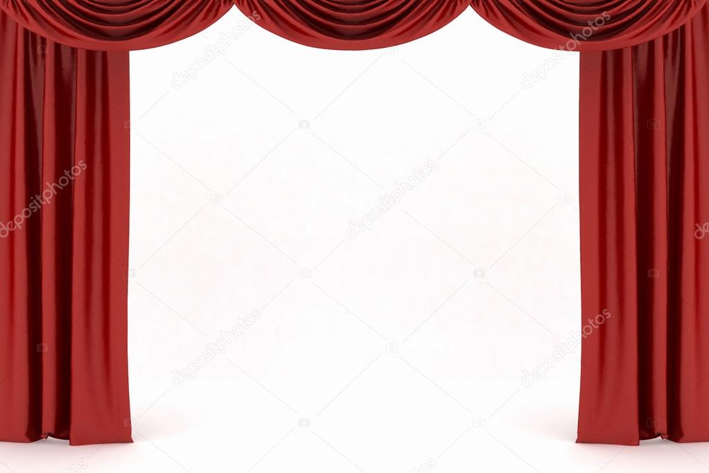 Background image of red silk stage curtain on theater