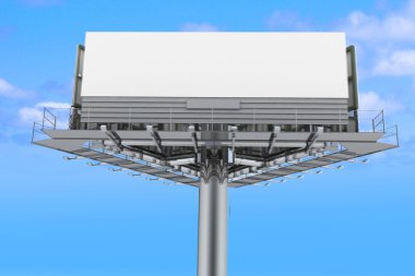 Gökyüzü arka plan, boş billboard. 3D render illüstrasyon