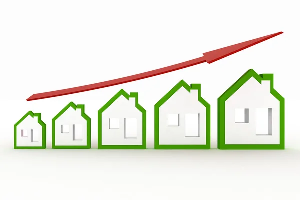 Tillväxt i real estate visas på diagrammet. 3D illustration — Stockfoto