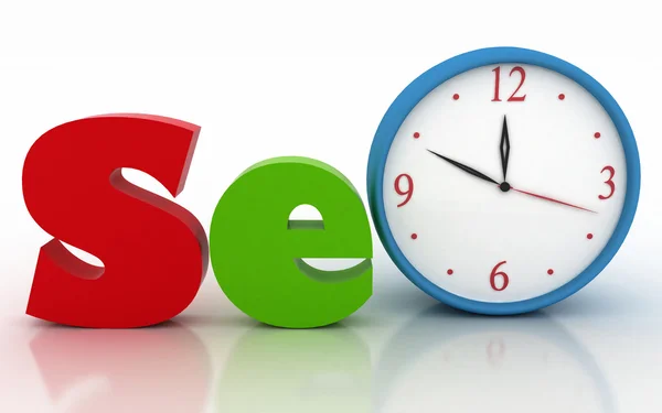 SEO with clock instead of letter. 3d illustration — Stock Photo, Image