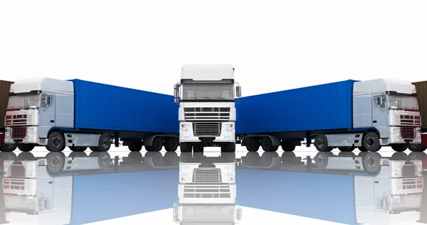 Trucks with semi-trailer isolated on white — Stock Photo, Image