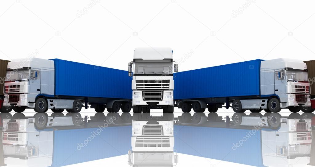 Trucks with semi-trailer isolated on white