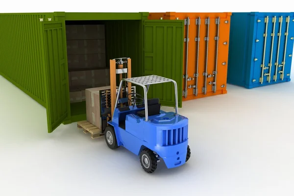 Lader laadt in de container van vak — Stockfoto