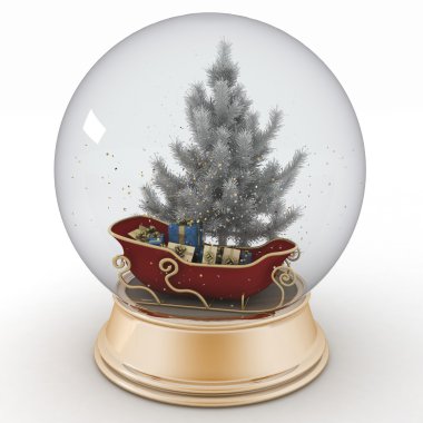 Noel Baba'nın kızağı hediyeler içinde bir kar topu ile